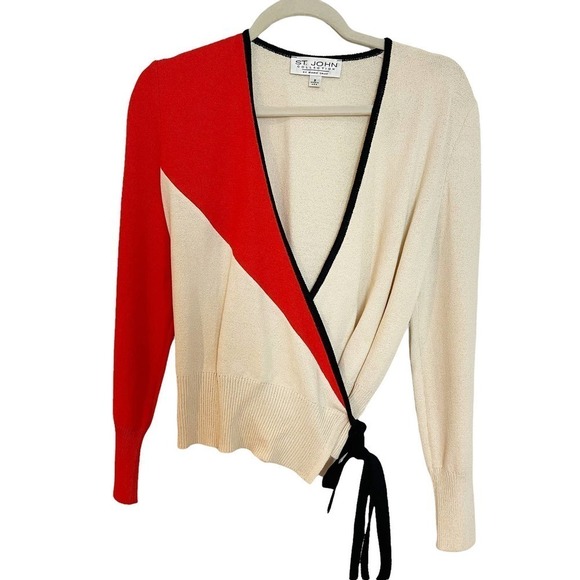St. John Collection By Marie Gray Colorblock Wrap Cardigan Size 2 Made In USA - Picture 4 of 9